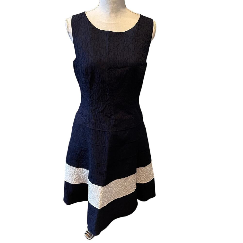 Tommy Hilfiger sleeveless fit & flare dress navy blue white 10